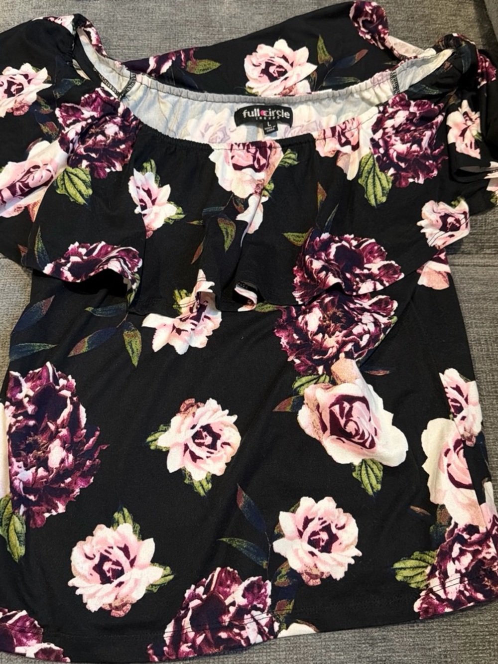 Full Circle Black Off-Shoulder Floral Ruffle Top
